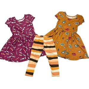 Dot Dot Smile 2 Halloween Fall Twirl Dresses and Pair of Striped Leggings 2T